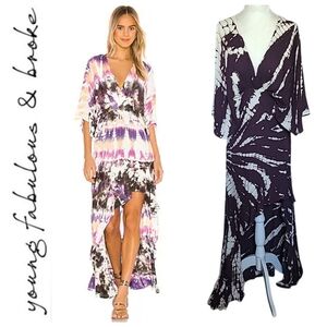 Young Fabulous & Broke | Thea Deep V-Neck Maxi Dress Raisin Starburst Tie-Dye Sm